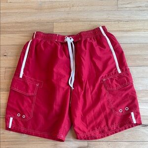 Red Cargo swim trunks Shorts with White Accents size L